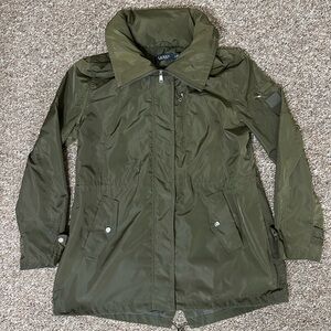 Lauren Ralph Lauren Women Jacket Rain Coat Full Zip Hidden Hood Size Large Green